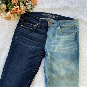 AEO Hand Bleached Color Block Skinny Jeans
